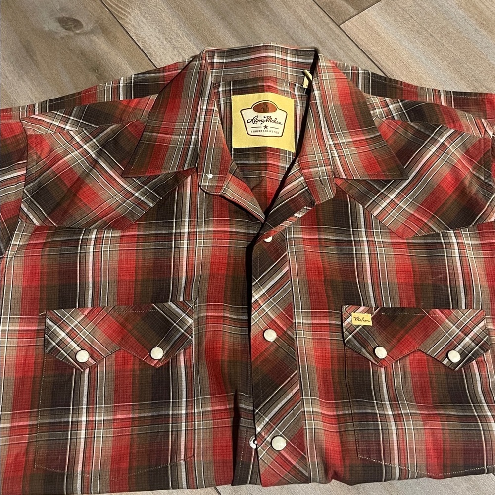 Larry Mahan Red and Brown Plaid Button Down Shirt - Picture 5 of 8